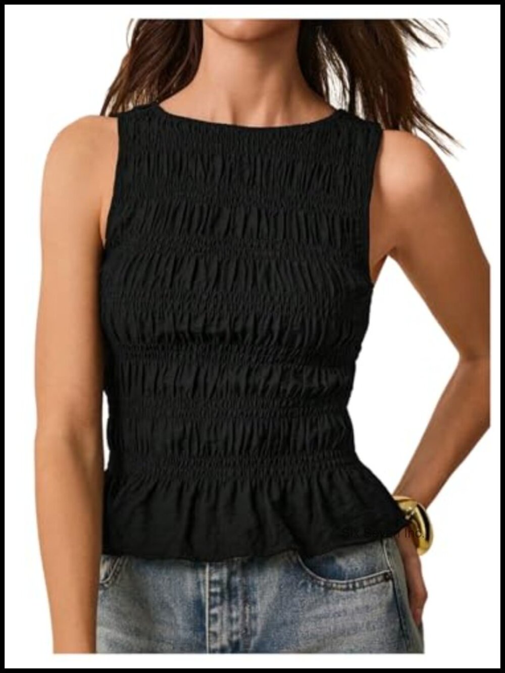 Smocked Sleeveless Tank Top Ruffle Hem Slim Fit Woven Crop Top